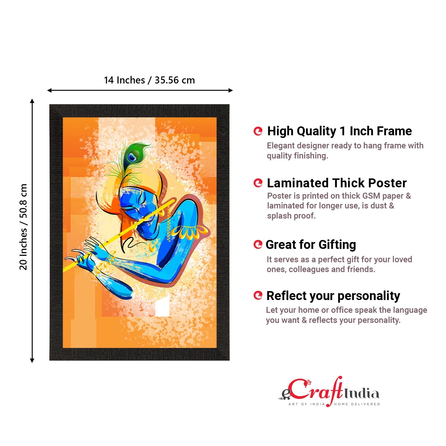 Lord Krishna Satin Matt Texture UV Art Painting Kafalo