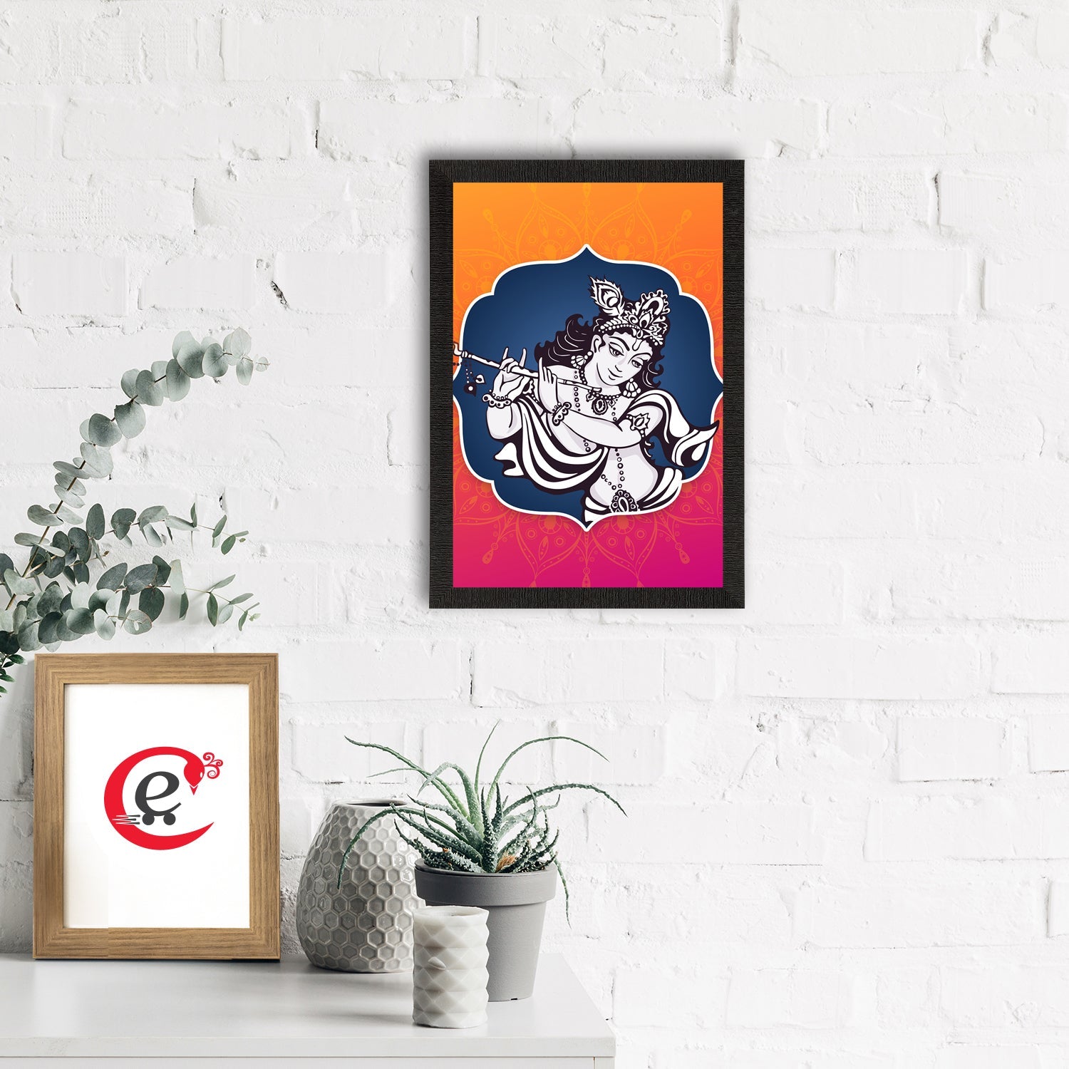 Lord Krishna Playing Flute Painting Digital Printed Religious Wall Art Kafalo