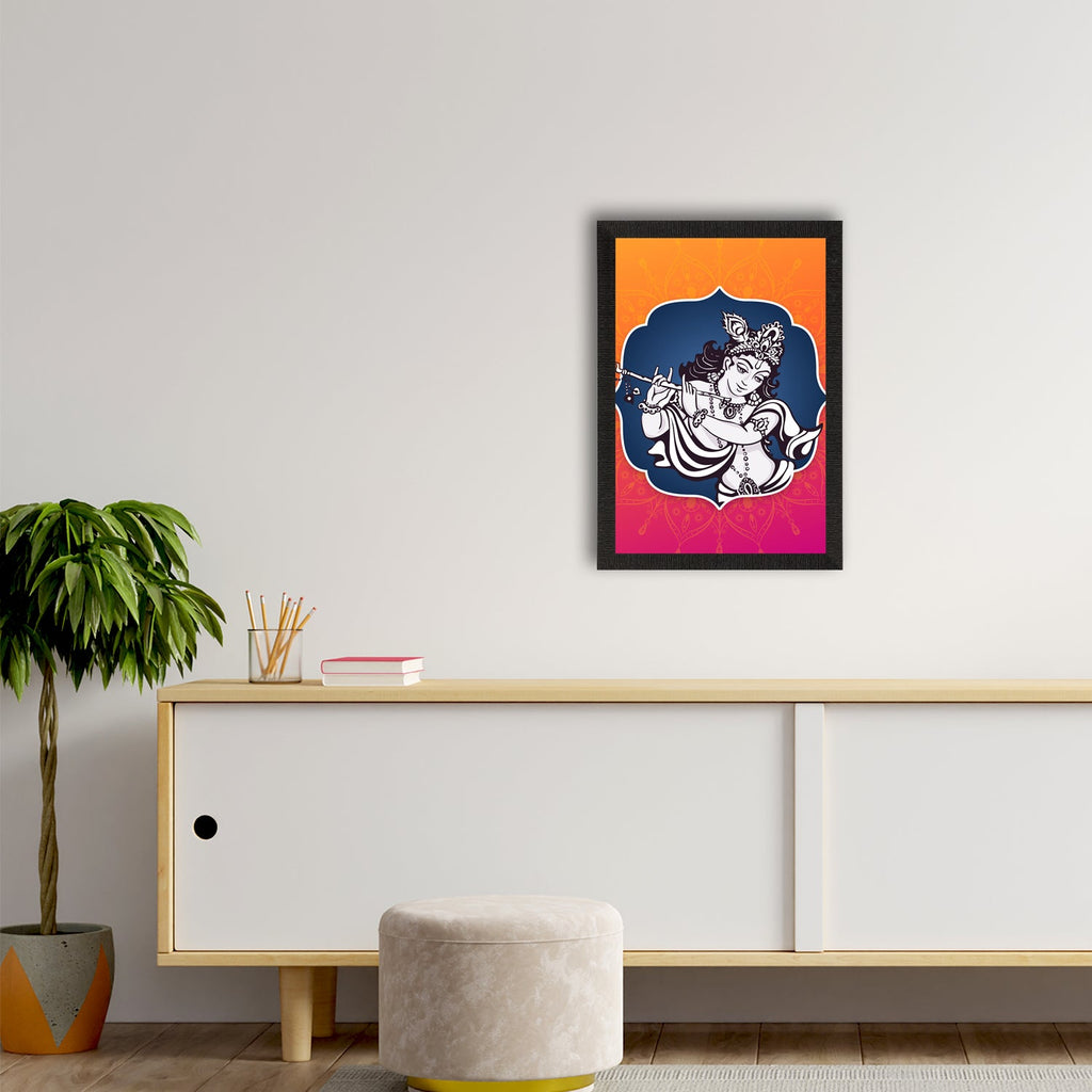 Lord Krishna Playing Flute Painting Digital Printed Religious Wall Art Kafalo