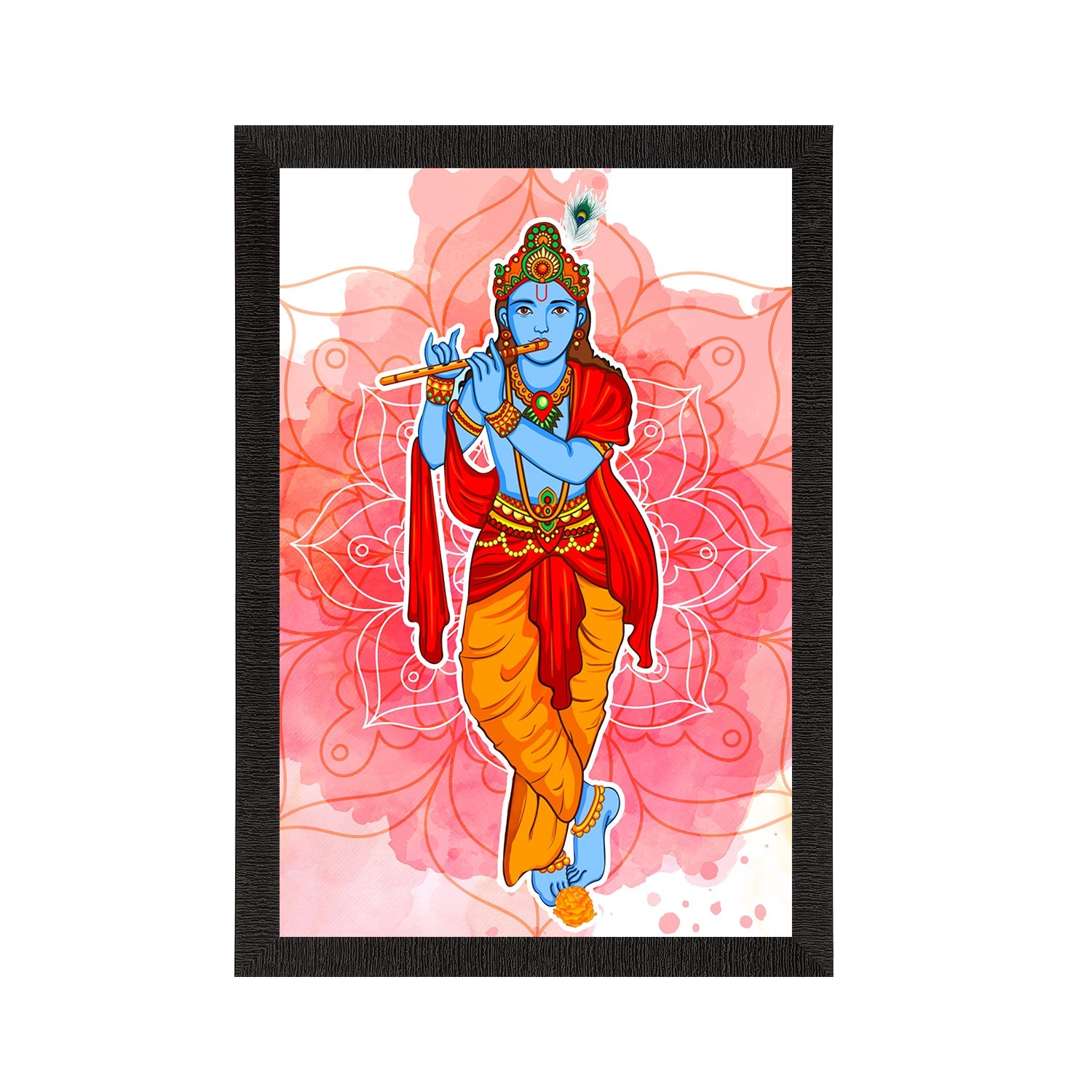 Lord Krishna Playing Flute Painting Digital Printed Religious Wall Art Kafalo