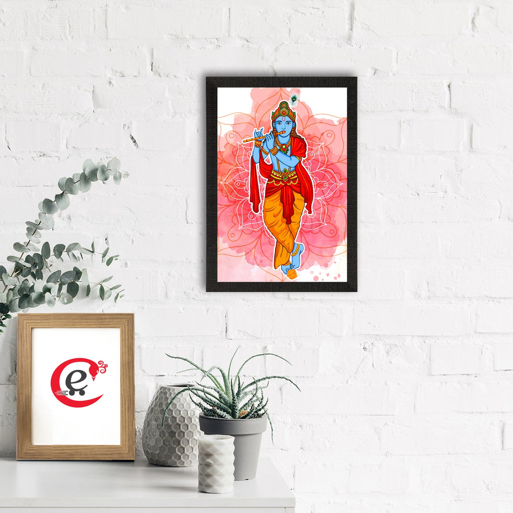 Lord Krishna Playing Flute Painting Digital Printed Religious Wall Art Kafalo