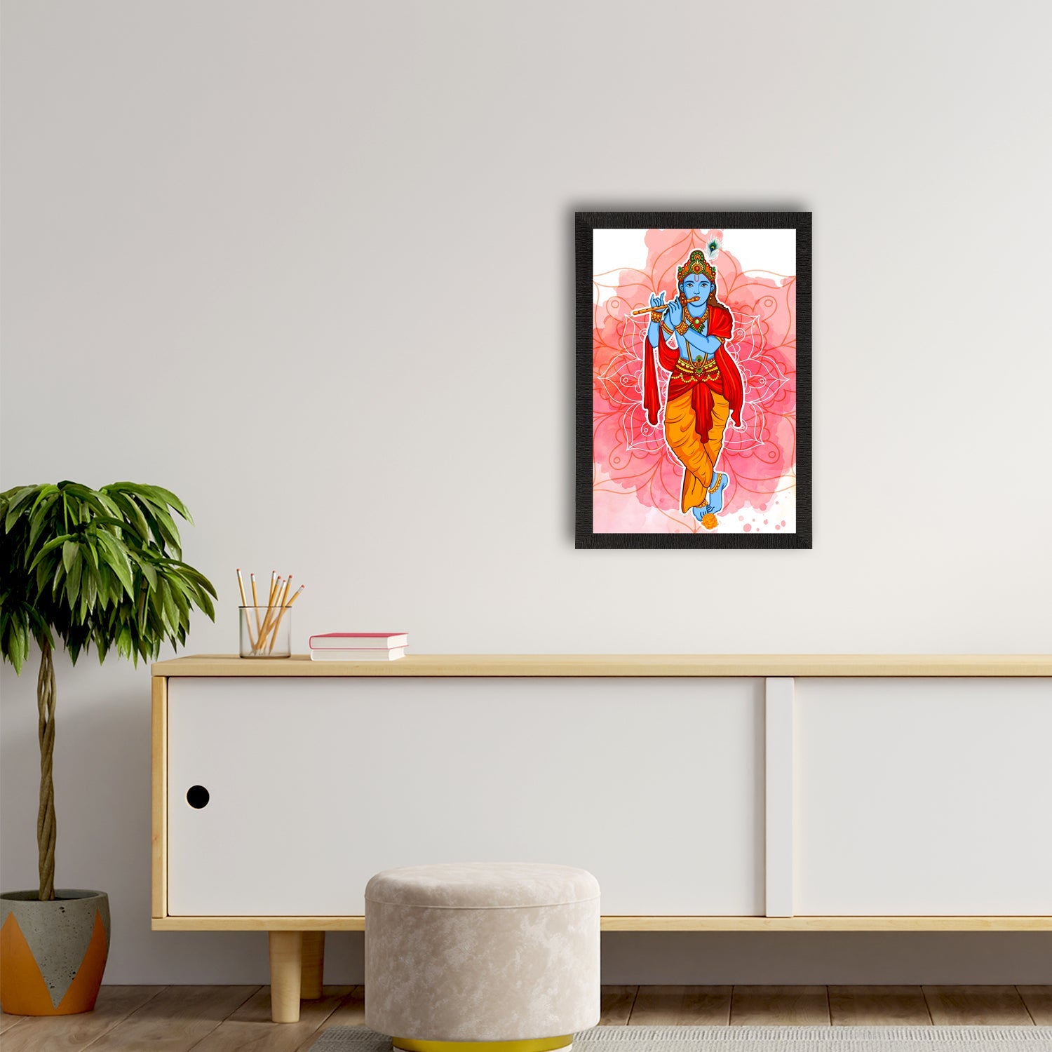 Lord Krishna Playing Flute Painting Digital Printed Religious Wall Art Kafalo