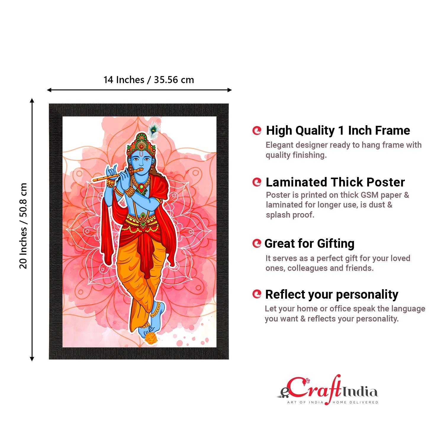 Lord Krishna Playing Flute Painting Digital Printed Religious Wall Art Kafalo