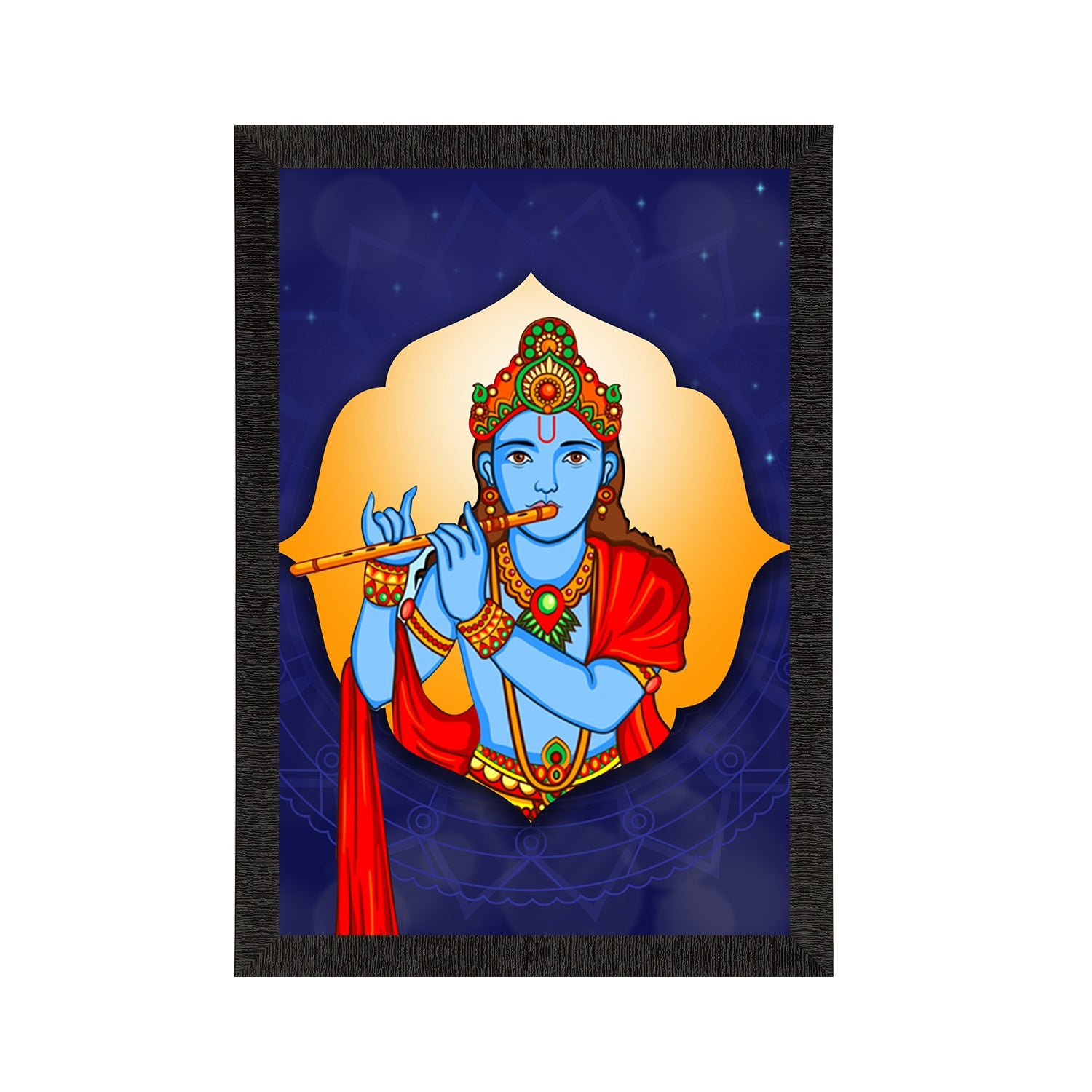 Lord Krishna Playing Flute Painting Digital Printed Religious Wall Art Kafalo