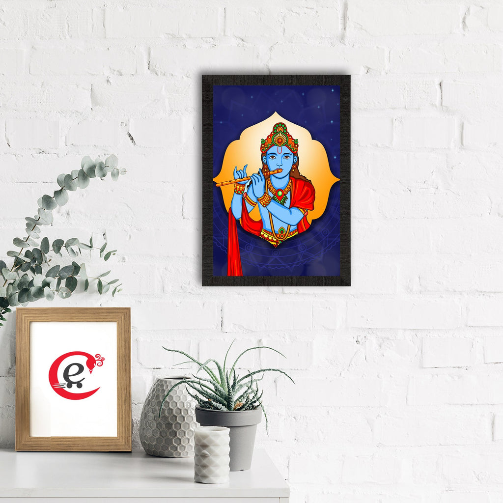 Lord Krishna Playing Flute Painting Digital Printed Religious Wall Art Kafalo
