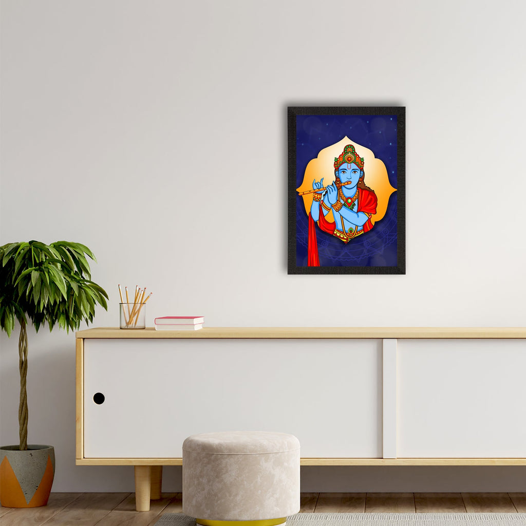 Lord Krishna Playing Flute Painting Digital Printed Religious Wall Art Kafalo