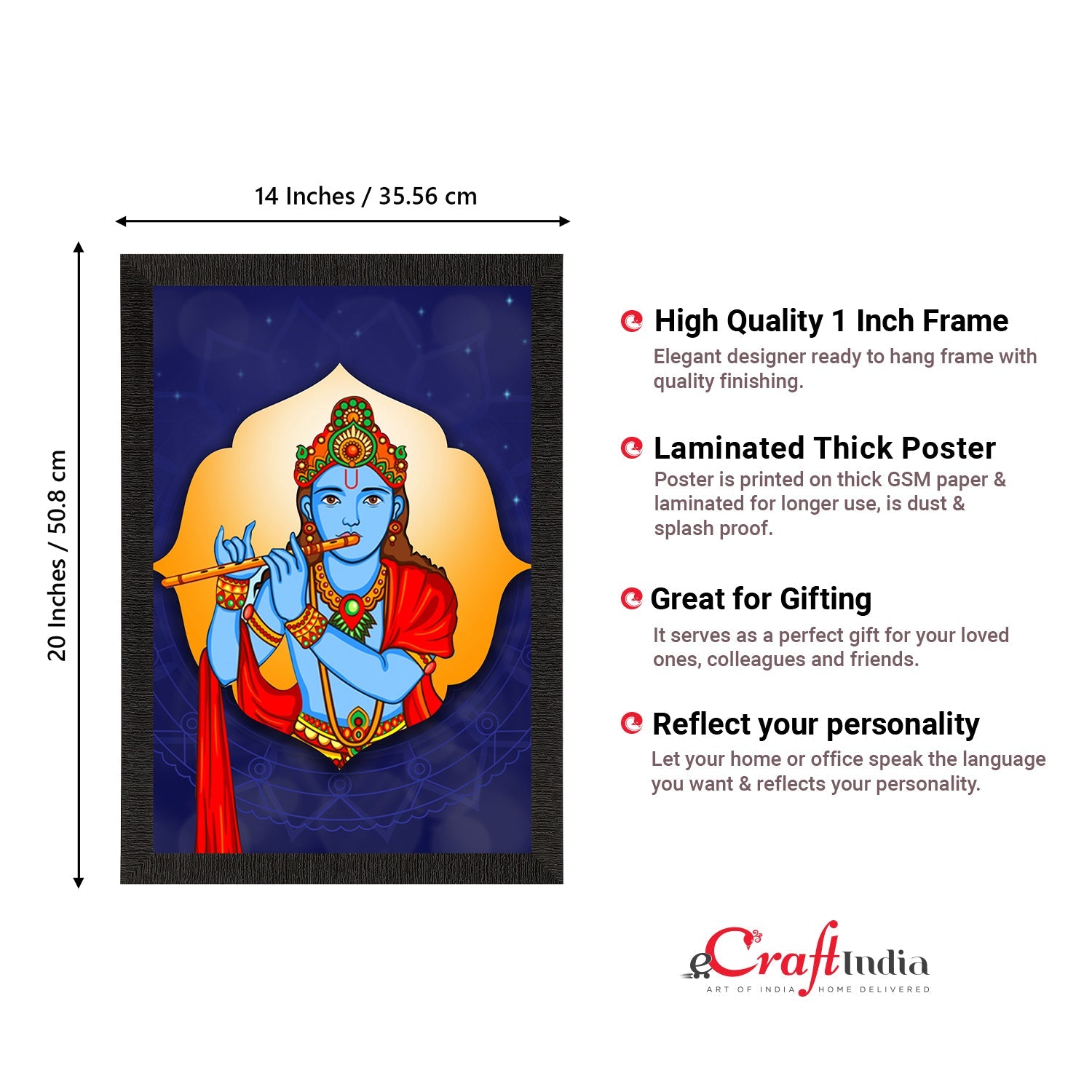 Lord Krishna Playing Flute Painting Digital Printed Religious Wall Art Kafalo