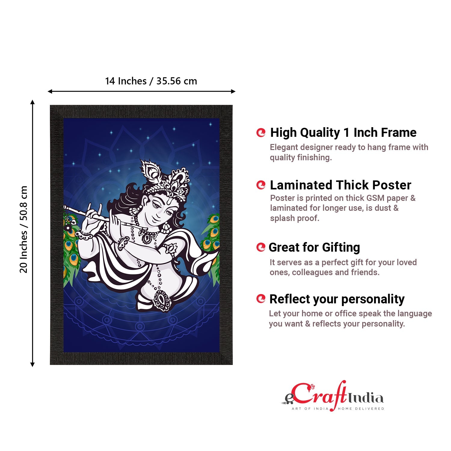 Lord Krishna Satin Matt Texture UV Art Painting Kafalo