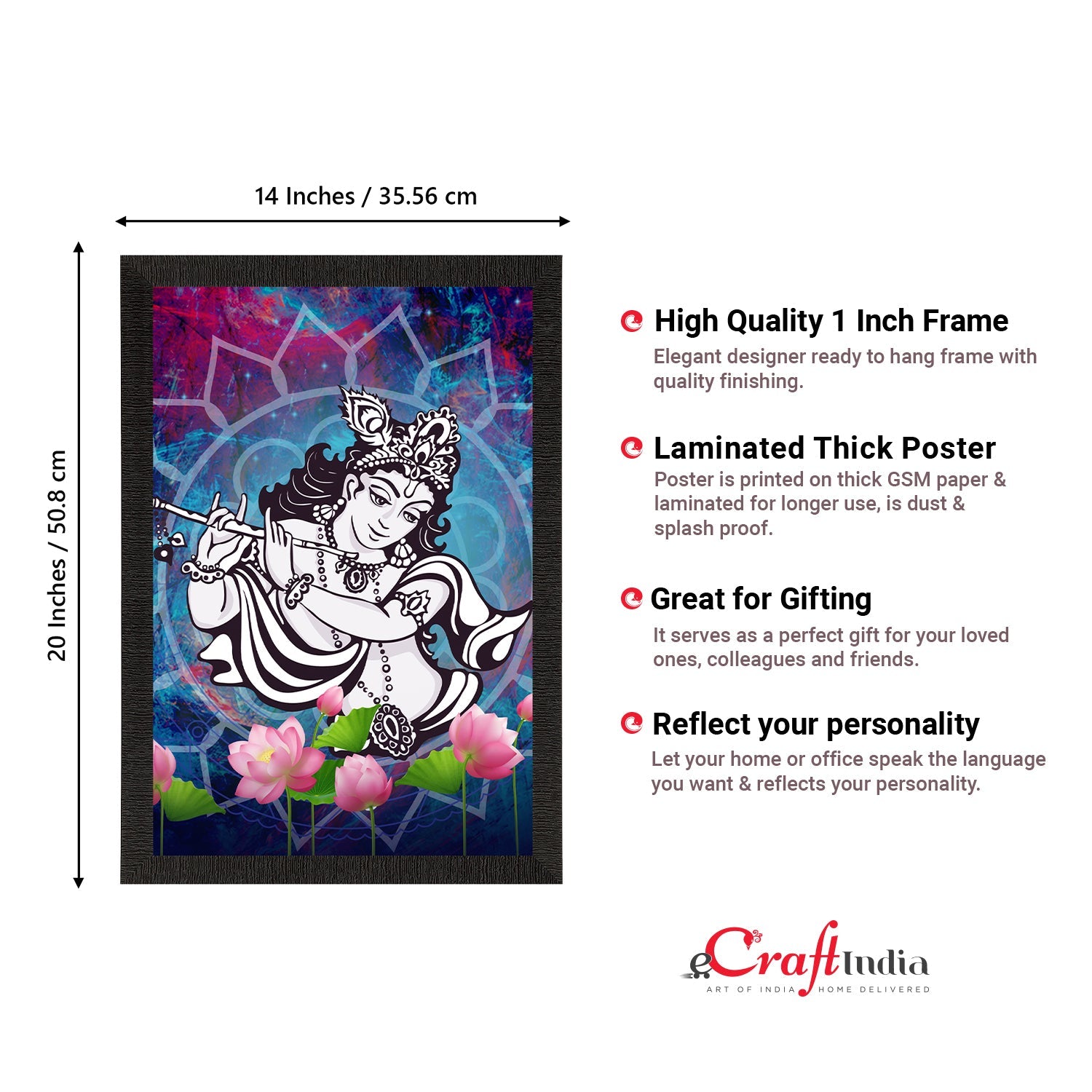Lord Krishna Satin Matt Texture UV Art Painting Kafalo