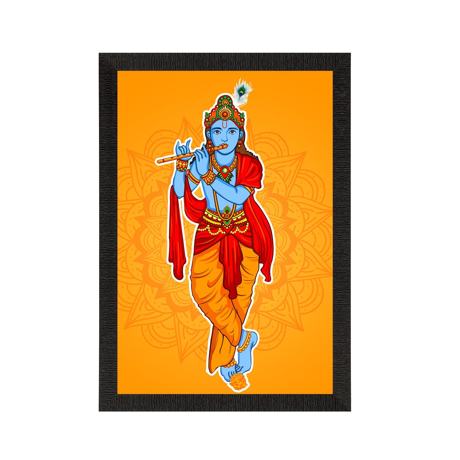 Lord Krishna Playing Flute Painting Digital Printed Religious Wall Art Kafalo