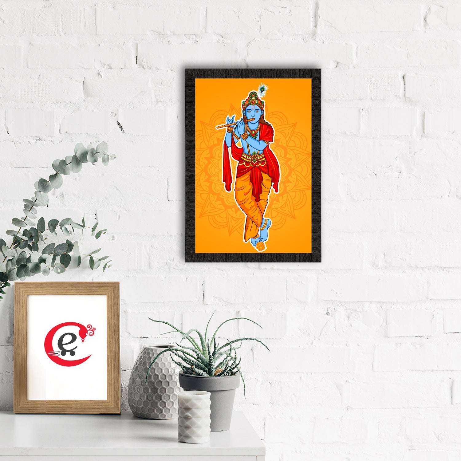 Lord Krishna Playing Flute Painting Digital Printed Religious Wall Art Kafalo