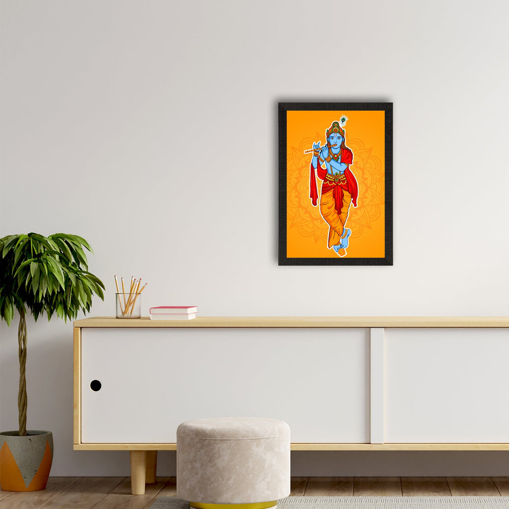 Lord Krishna Playing Flute Painting Digital Printed Religious Wall Art Kafalo