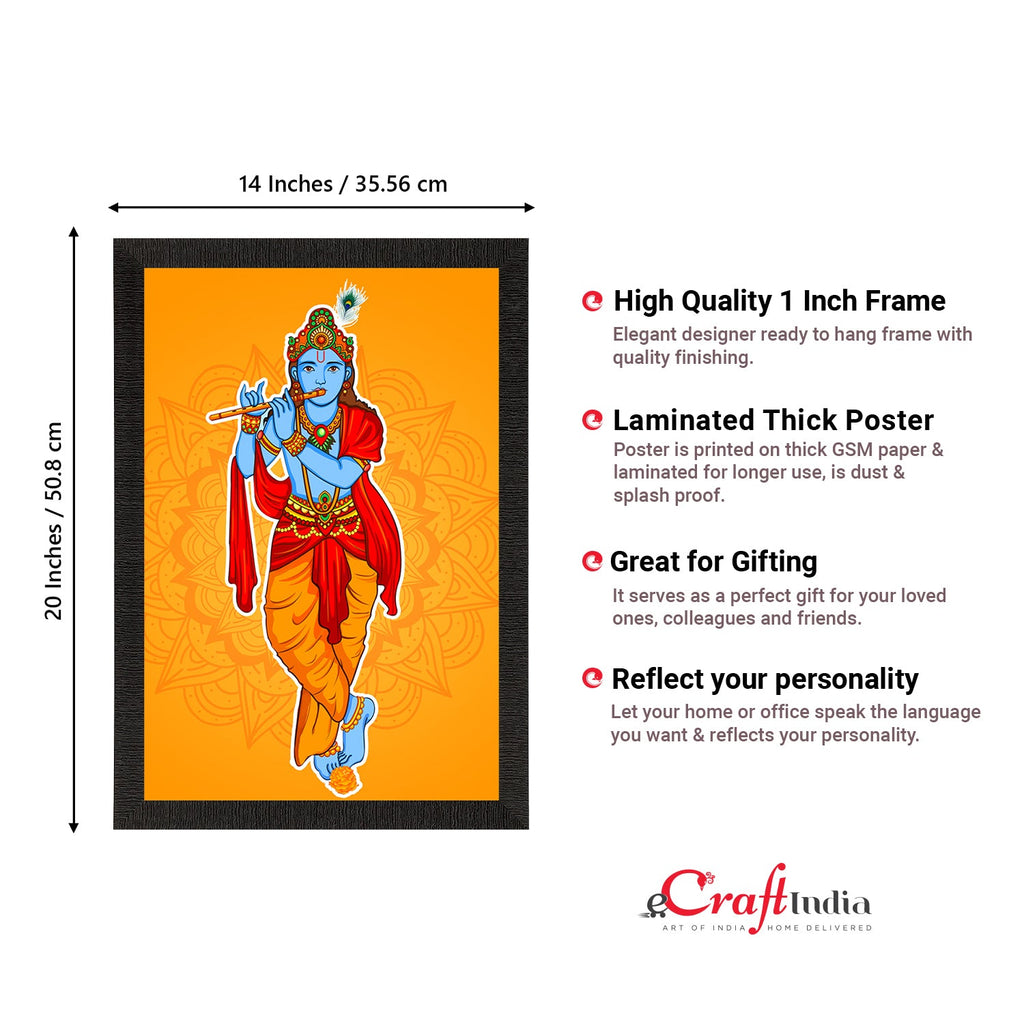 Lord Krishna Playing Flute Painting Digital Printed Religious Wall Art Kafalo