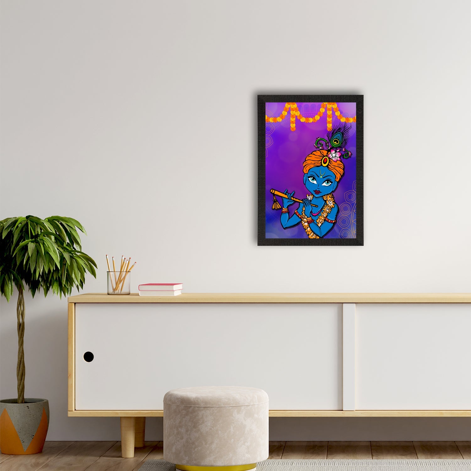 Lord Krishna Satin Matt Texture UV Art Painting Kafalo