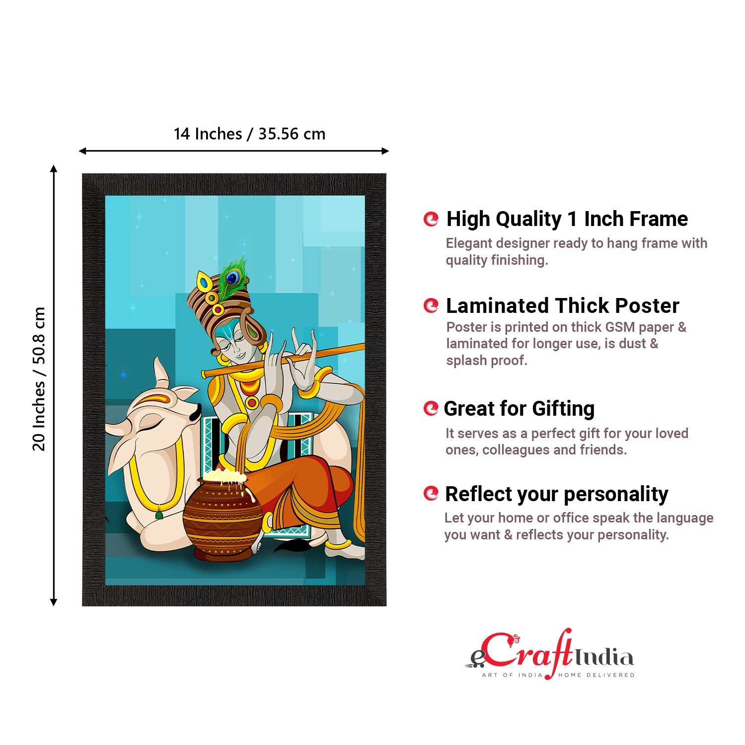 Lord Krishna Satin Matt Texture UV Art Painting Kafalo