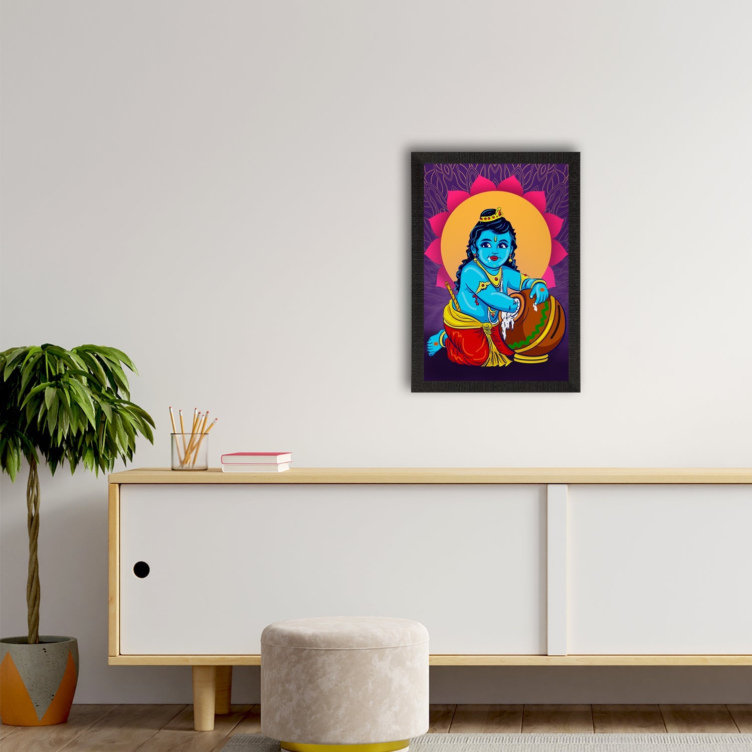 Lord Krishna Satin Matt Texture UV Art Painting Kafalo