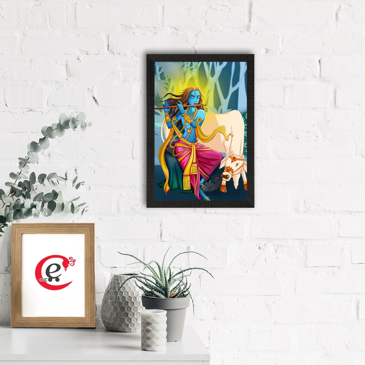 Lord Krishna Satin Matt Texture UV Art Painting Kafalo
