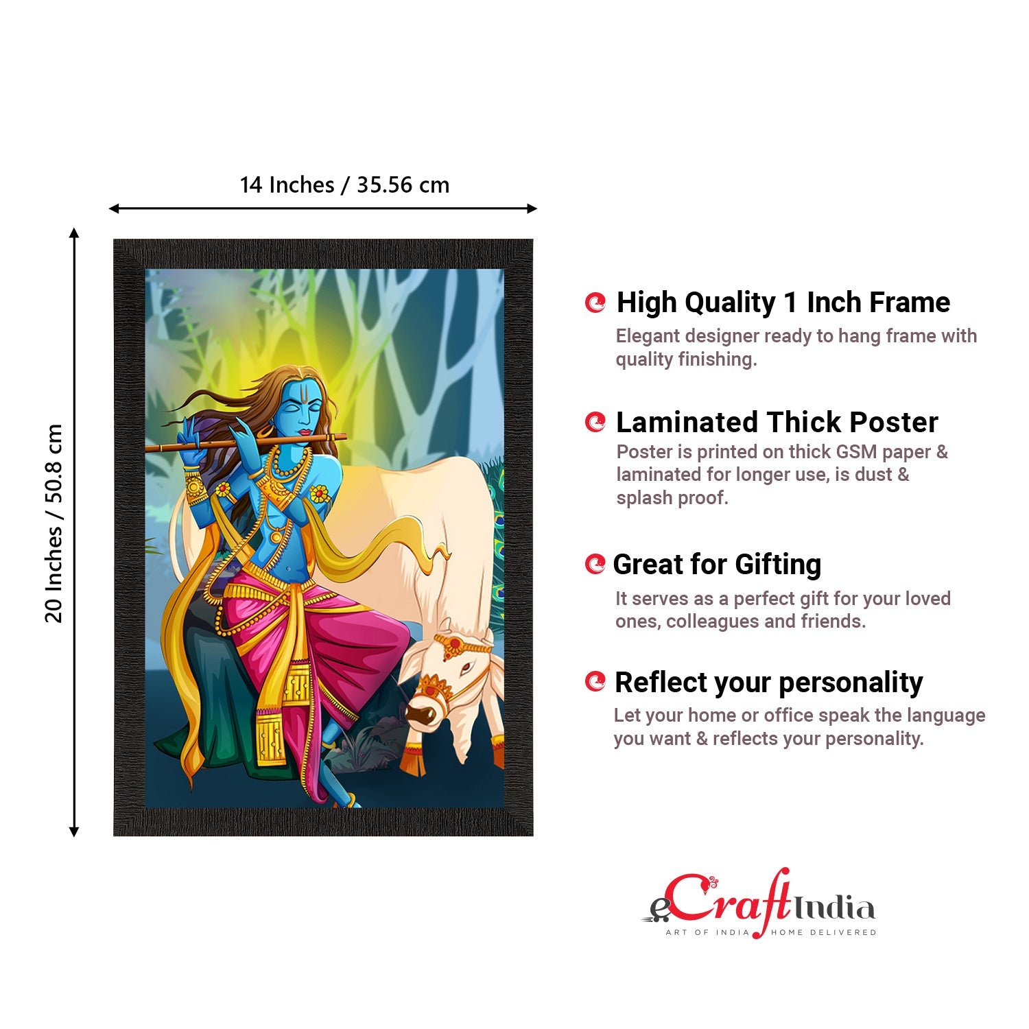 Lord Krishna Satin Matt Texture UV Art Painting Kafalo