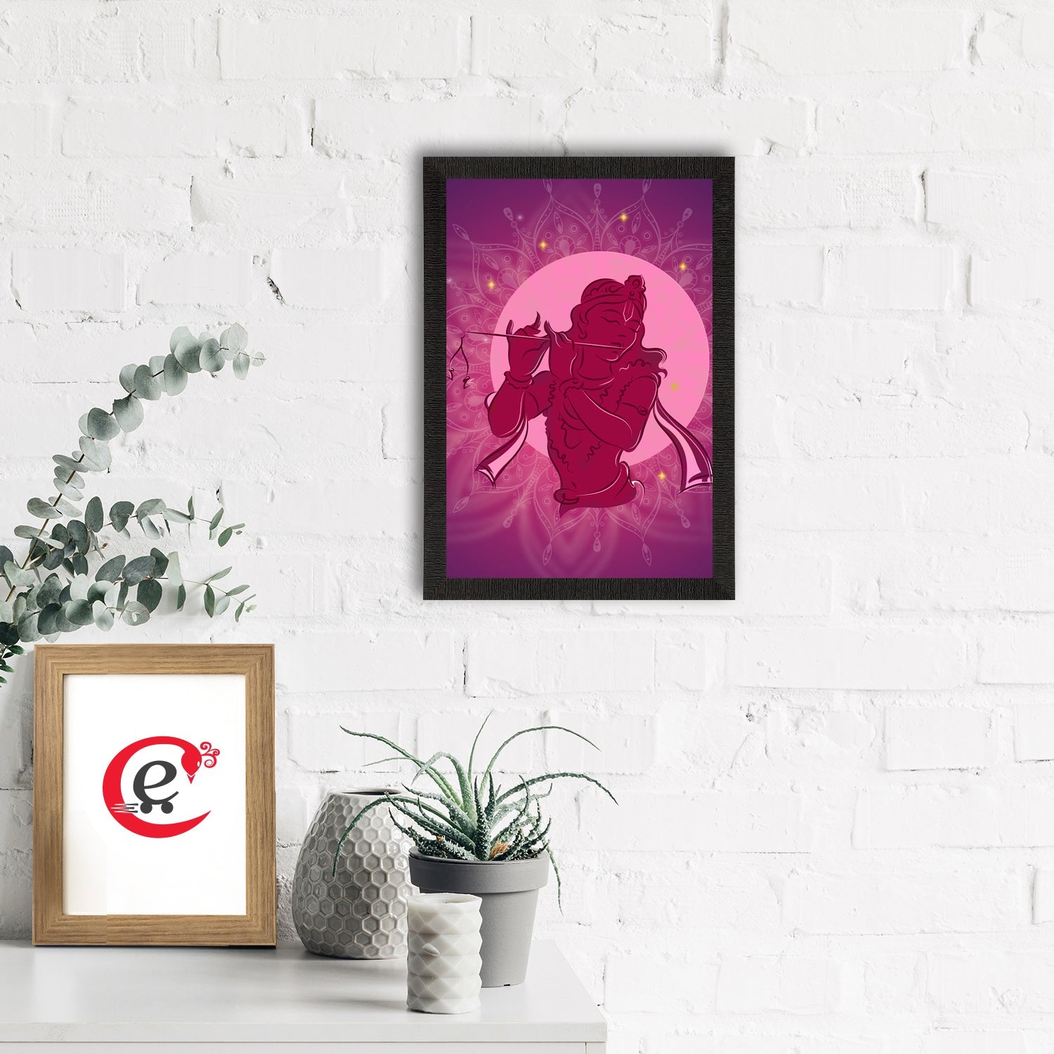 Lord Krishna Playing Flute Painting Digital Printed Religious Wall Art Kafalo