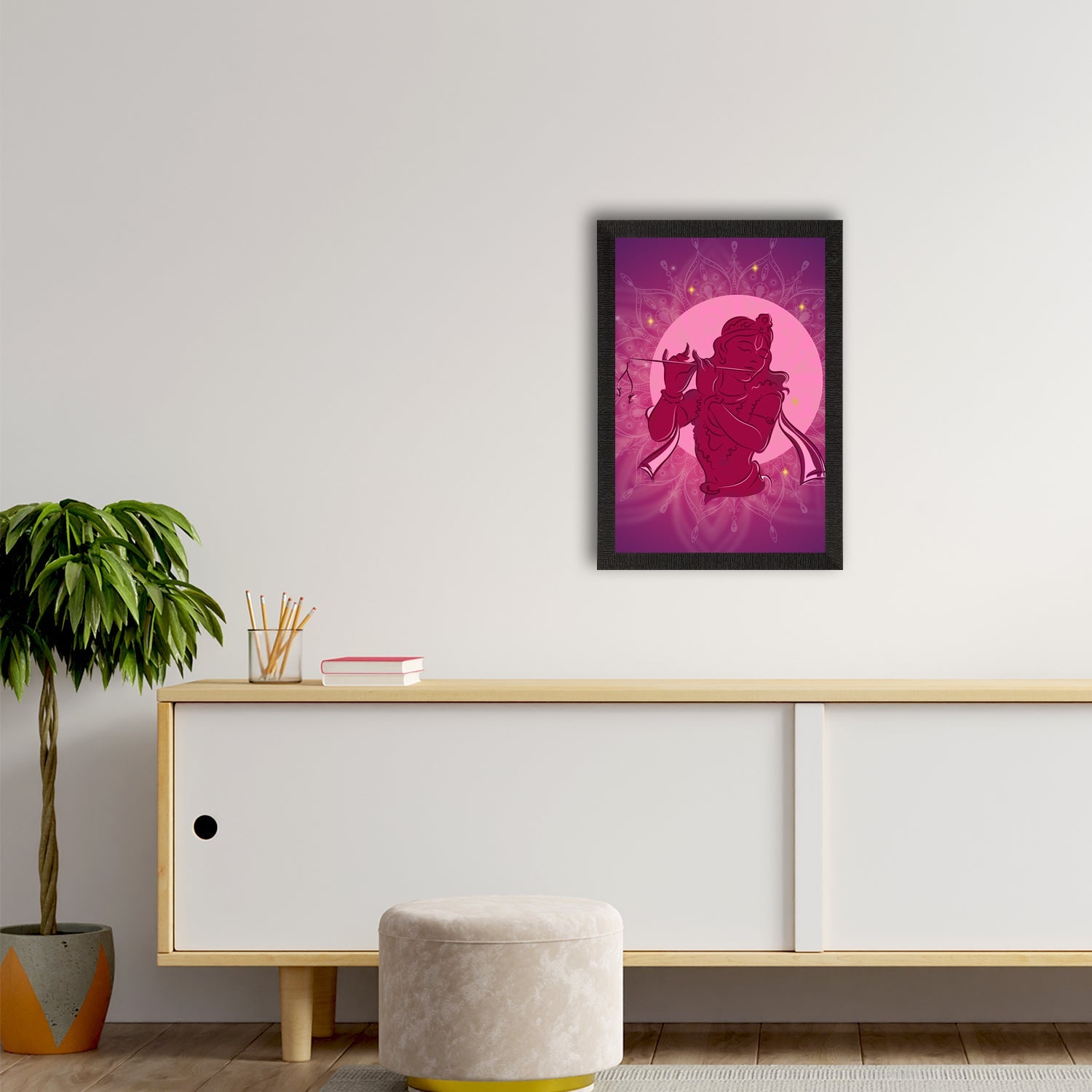 Lord Krishna Playing Flute Painting Digital Printed Religious Wall Art Kafalo