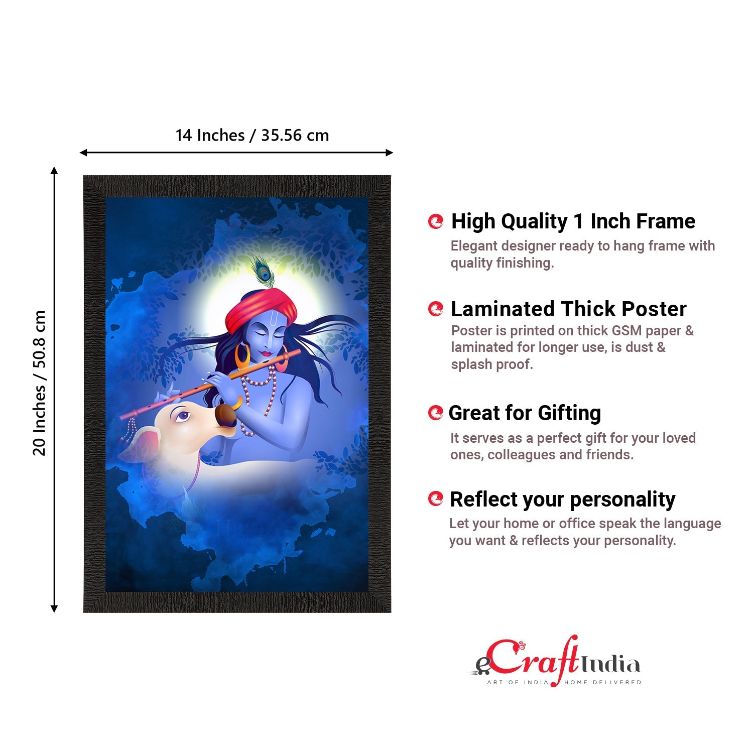 Lord Krishna Satin Matt Texture UV Art Painting Kafalo