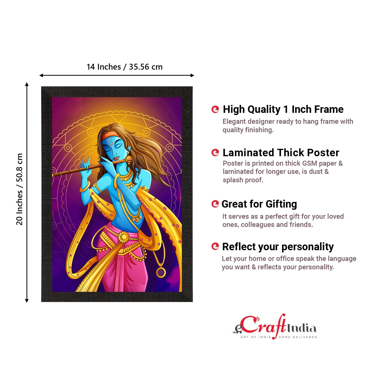 Lord Krishna Satin Matt Texture UV Art Painting Kafalo