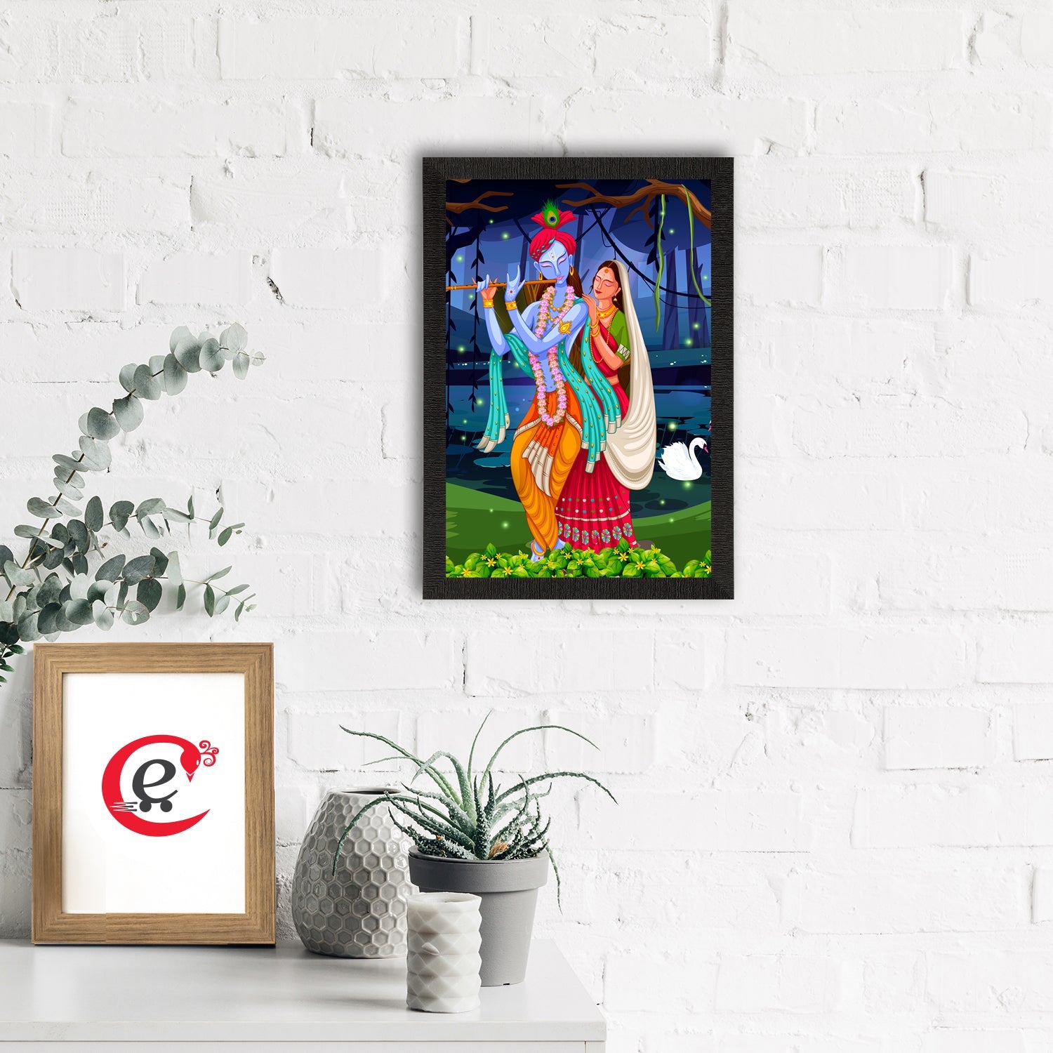 Radha Krishna Painting Digital Printed Religious Wall Art Kafalo
