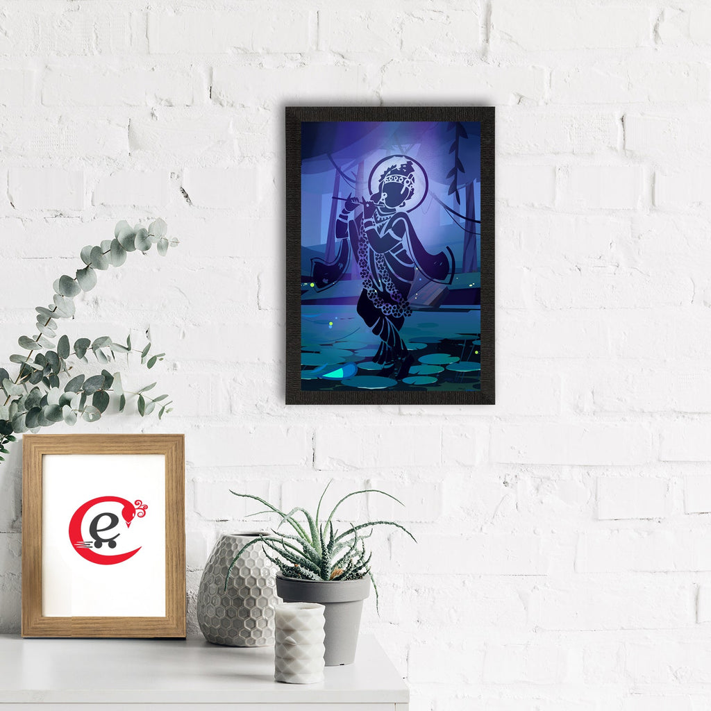 Lord Krishna Playing Flute Painting Digital Printed Religious Wall Art Kafalo