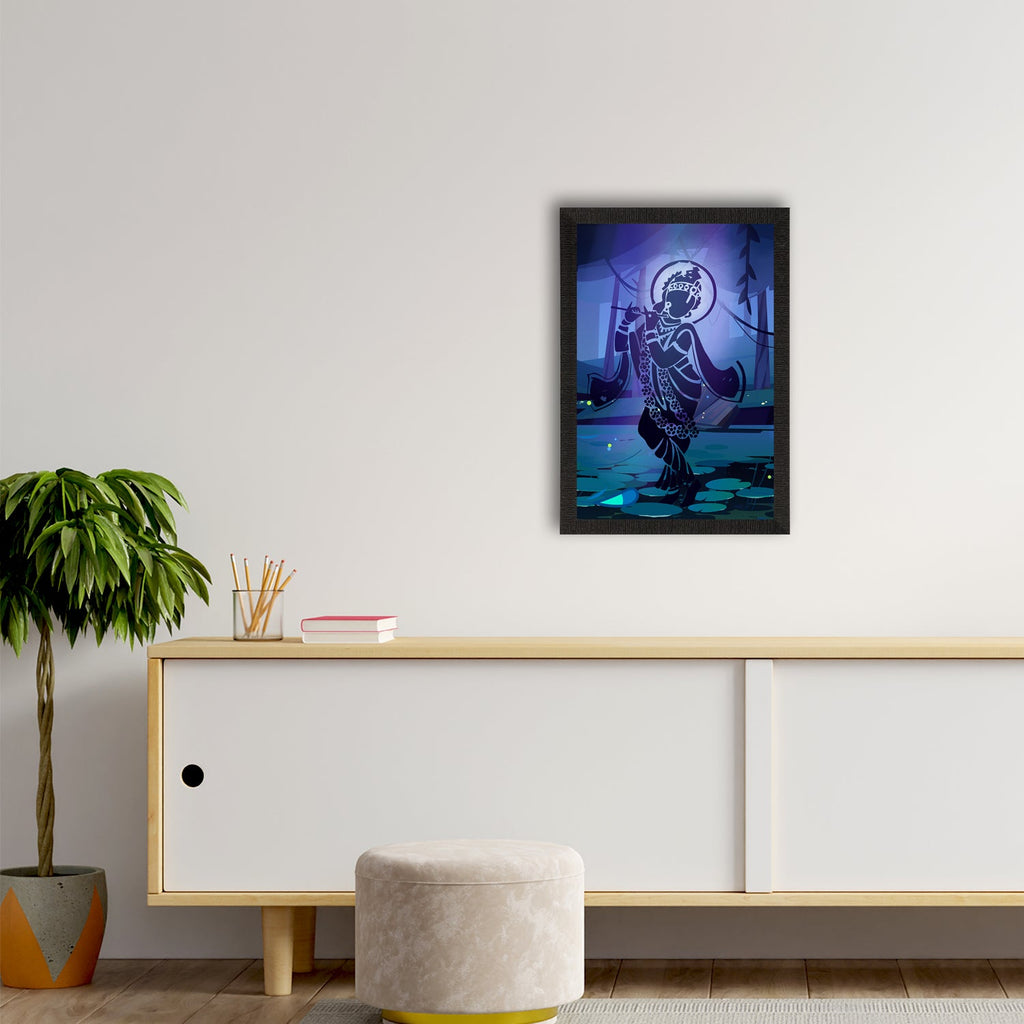 Lord Krishna Playing Flute Painting Digital Printed Religious Wall Art Kafalo
