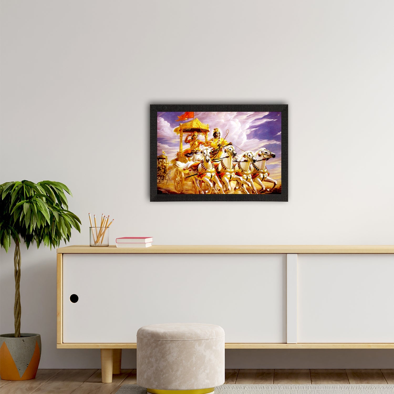 Krishna with Arjun on Rath Satin Matt Texture UV Art Painting Kafalo