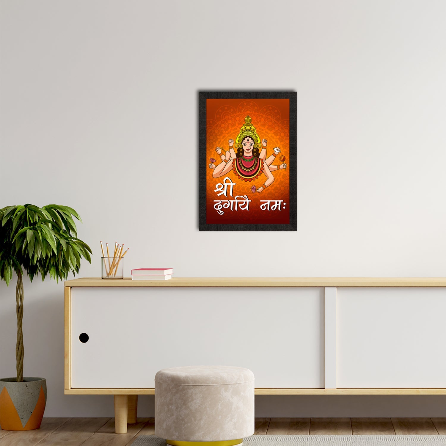 Durga Maa Painting With Om Durgaya Namah Mantra Digital Printed Religious Wall Art Kafalo