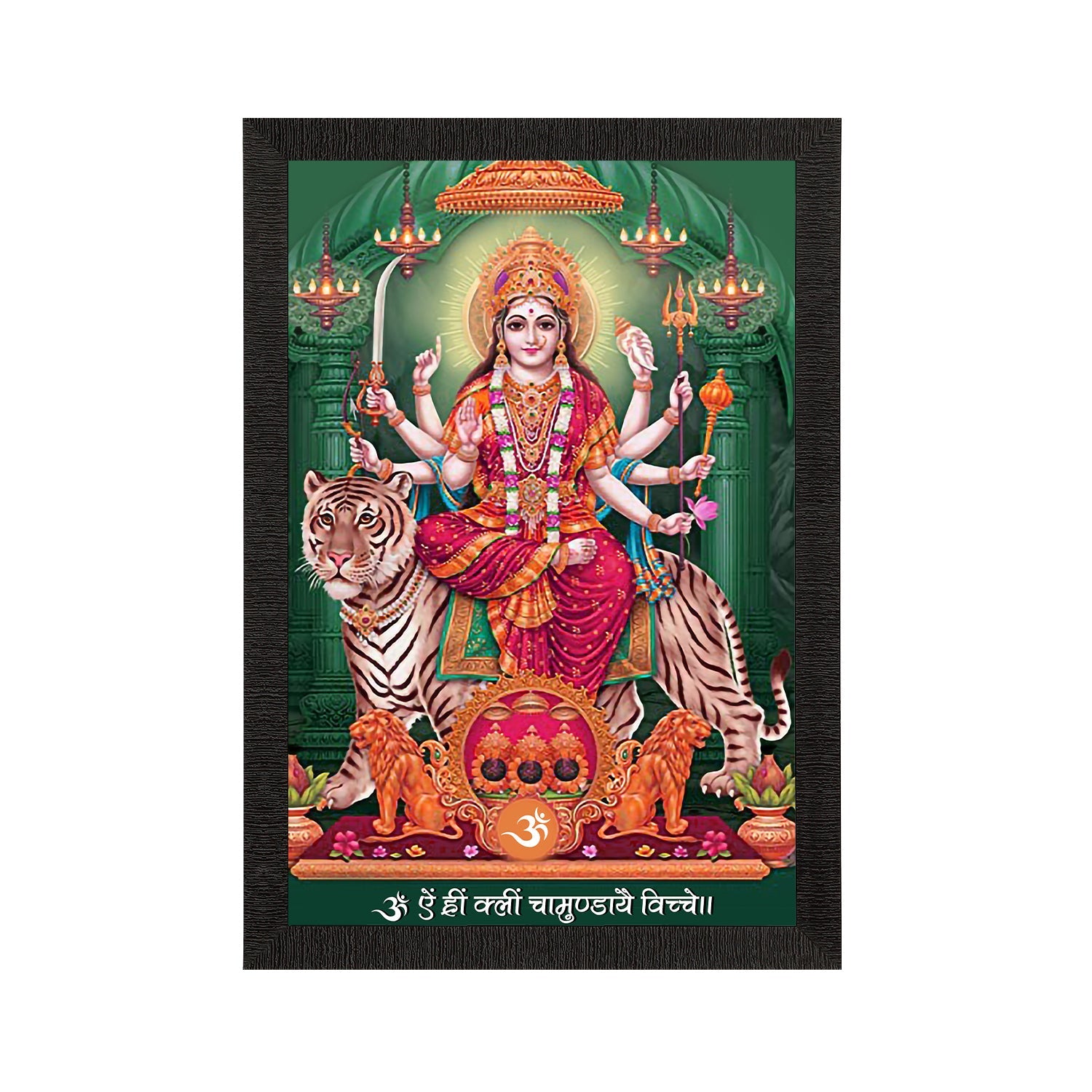 Goddess Durga Maa Sitting On Tiger Painting Digital Printed Religious Wall Art Kafalo