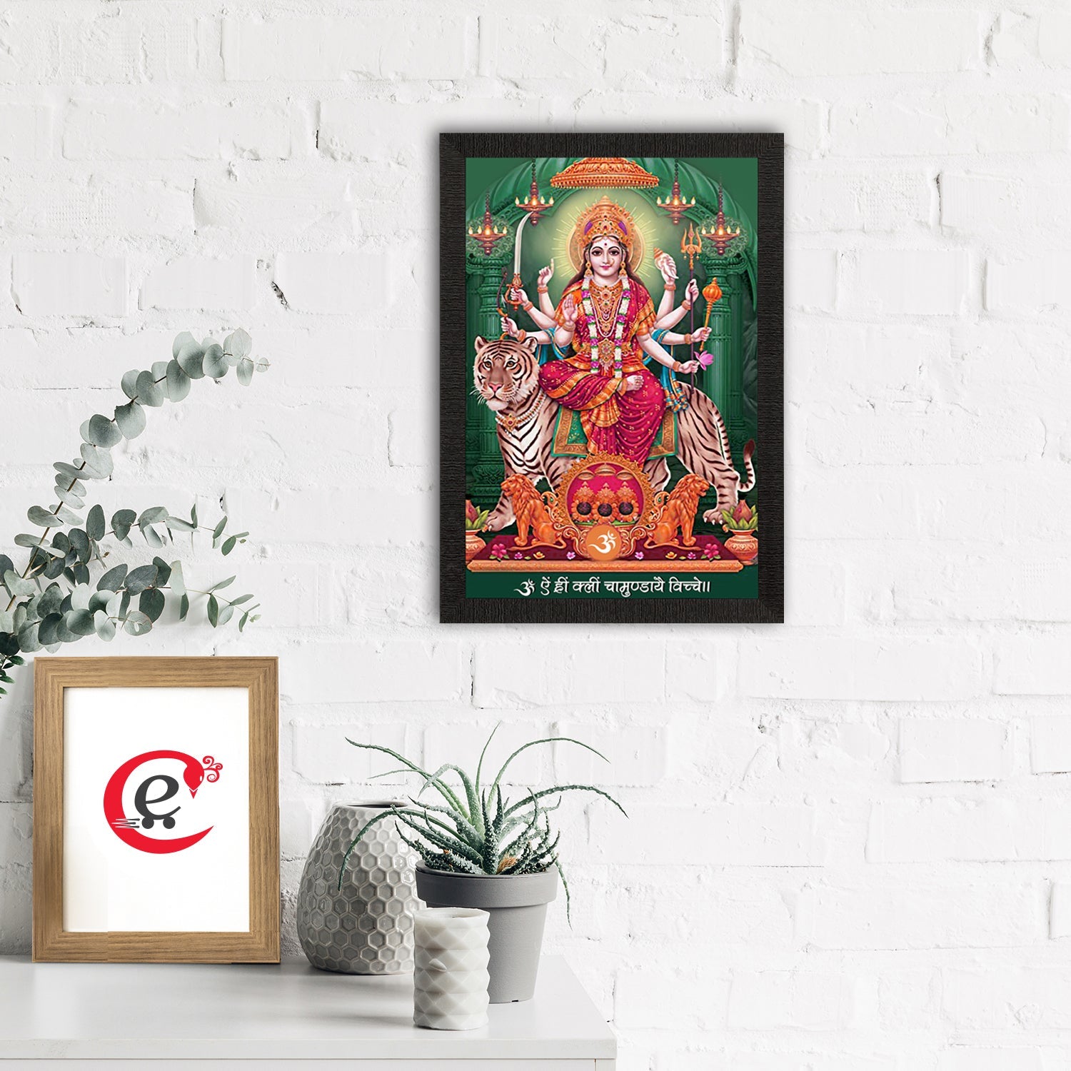 Goddess Durga Maa Sitting On Tiger Painting Digital Printed Religious Wall Art Kafalo