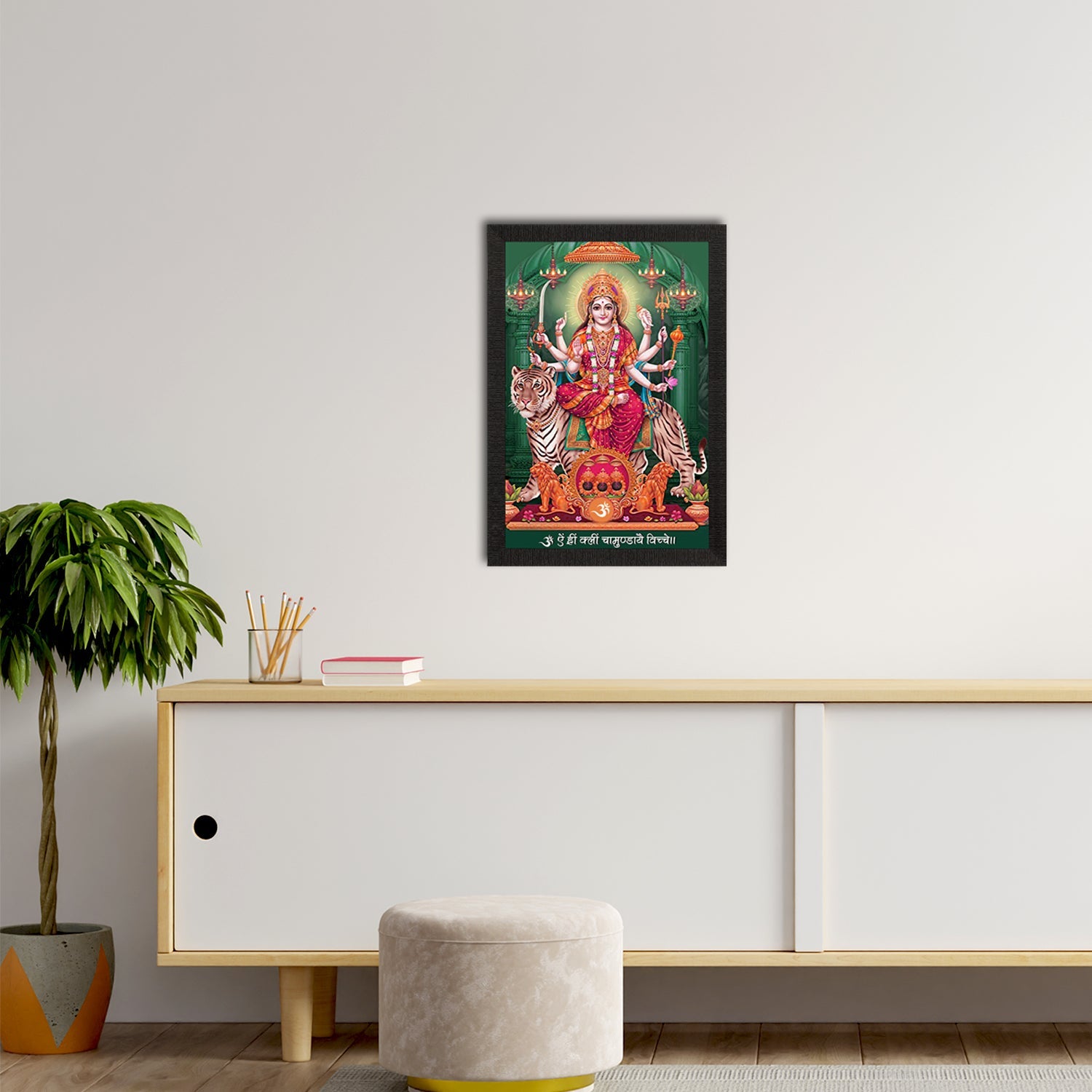 Goddess Durga Maa Sitting On Tiger Painting Digital Printed Religious Wall Art Kafalo