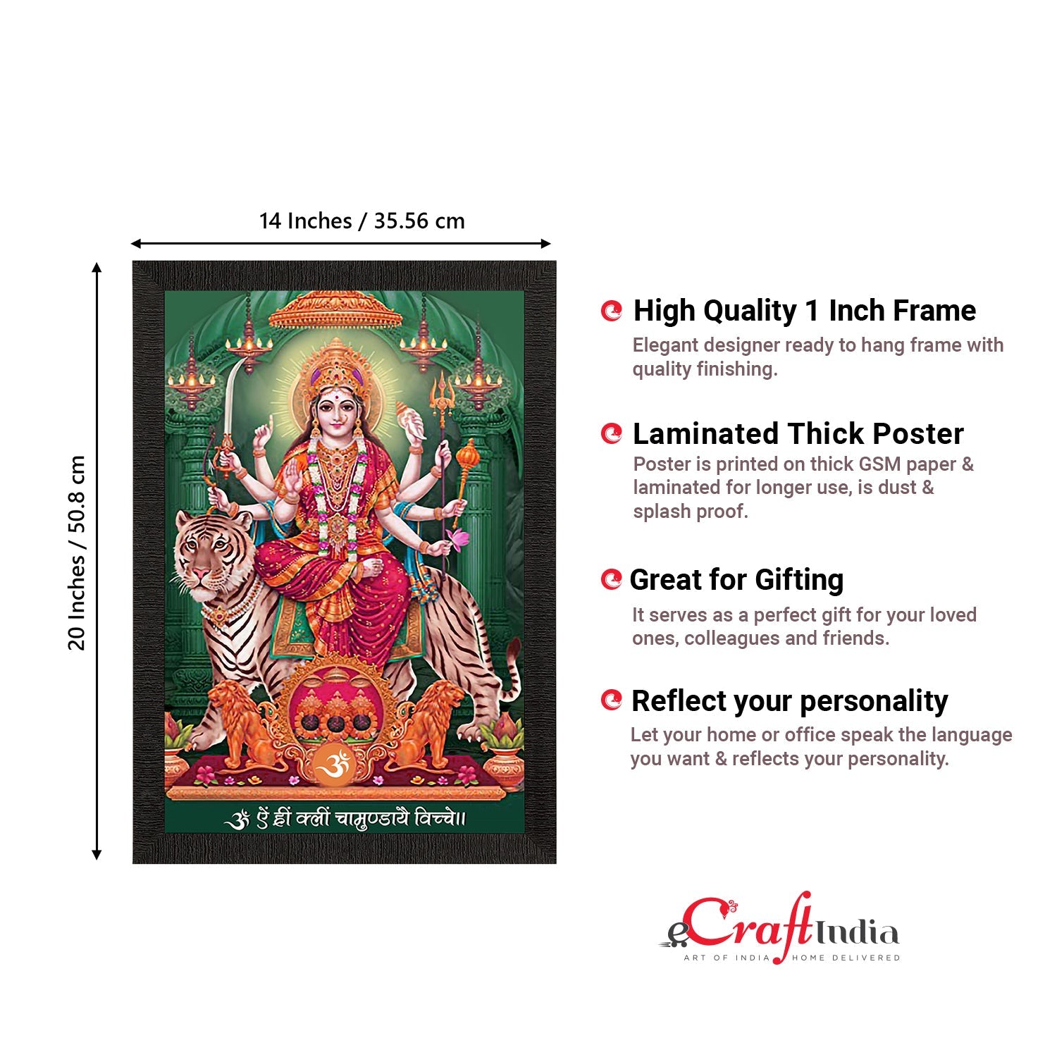 Goddess Durga Maa Sitting On Tiger Painting Digital Printed Religious Wall Art Kafalo