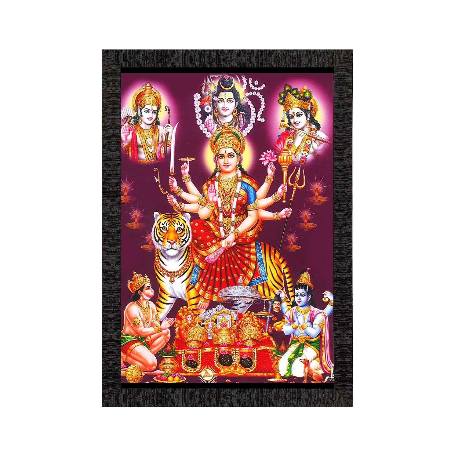Goddess Durga Maa Sitting On Tiger Painting Digital Printed Religious Wall Art Kafalo
