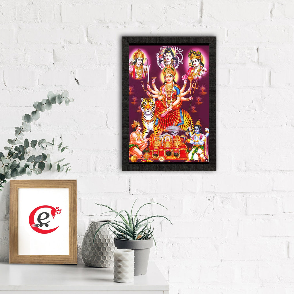 Goddess Durga Maa Sitting On Tiger Painting Digital Printed Religious Wall Art Kafalo