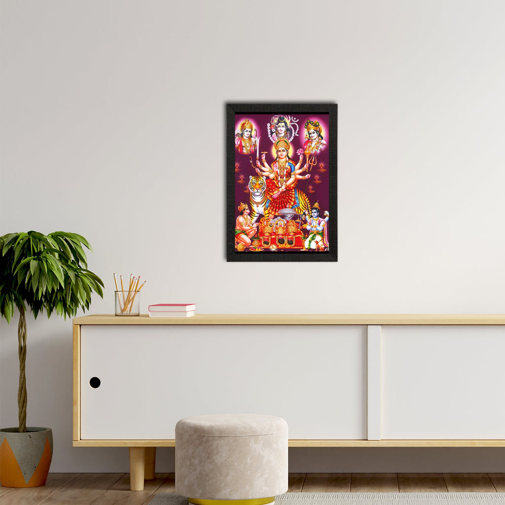Goddess Durga Maa Sitting On Tiger Painting Digital Printed Religious Wall Art Kafalo