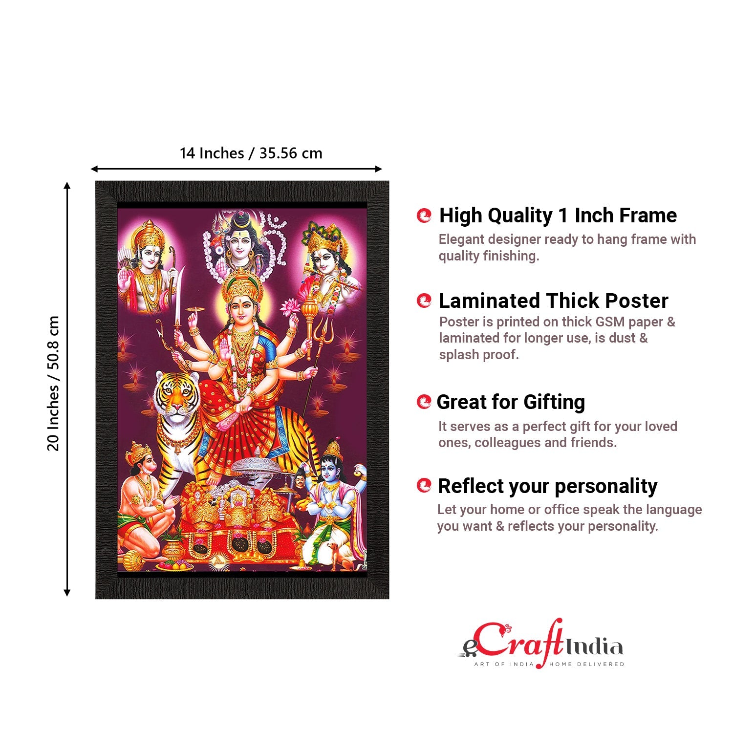Goddess Durga Maa Sitting On Tiger Painting Digital Printed Religious Wall Art Kafalo