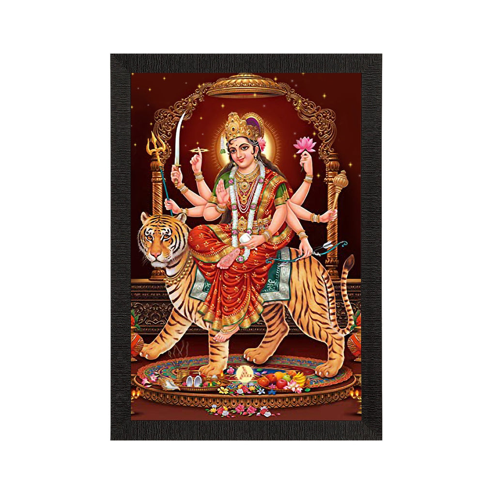 Goddess Durga Maa Sitting On Tiger Painting Digital Printed Religious Wall Art Kafalo