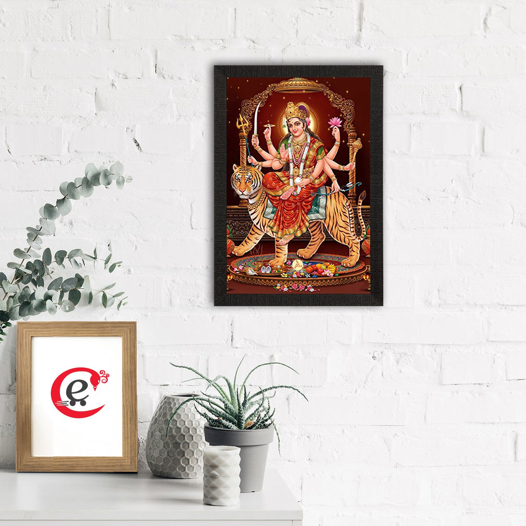 Goddess Durga Maa Sitting On Tiger Painting Digital Printed Religious Wall Art Kafalo