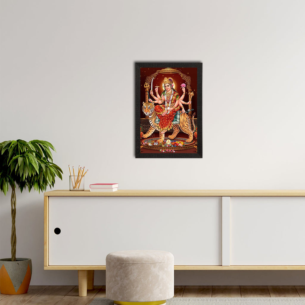 Goddess Durga Maa Sitting On Tiger Painting Digital Printed Religious Wall Art Kafalo