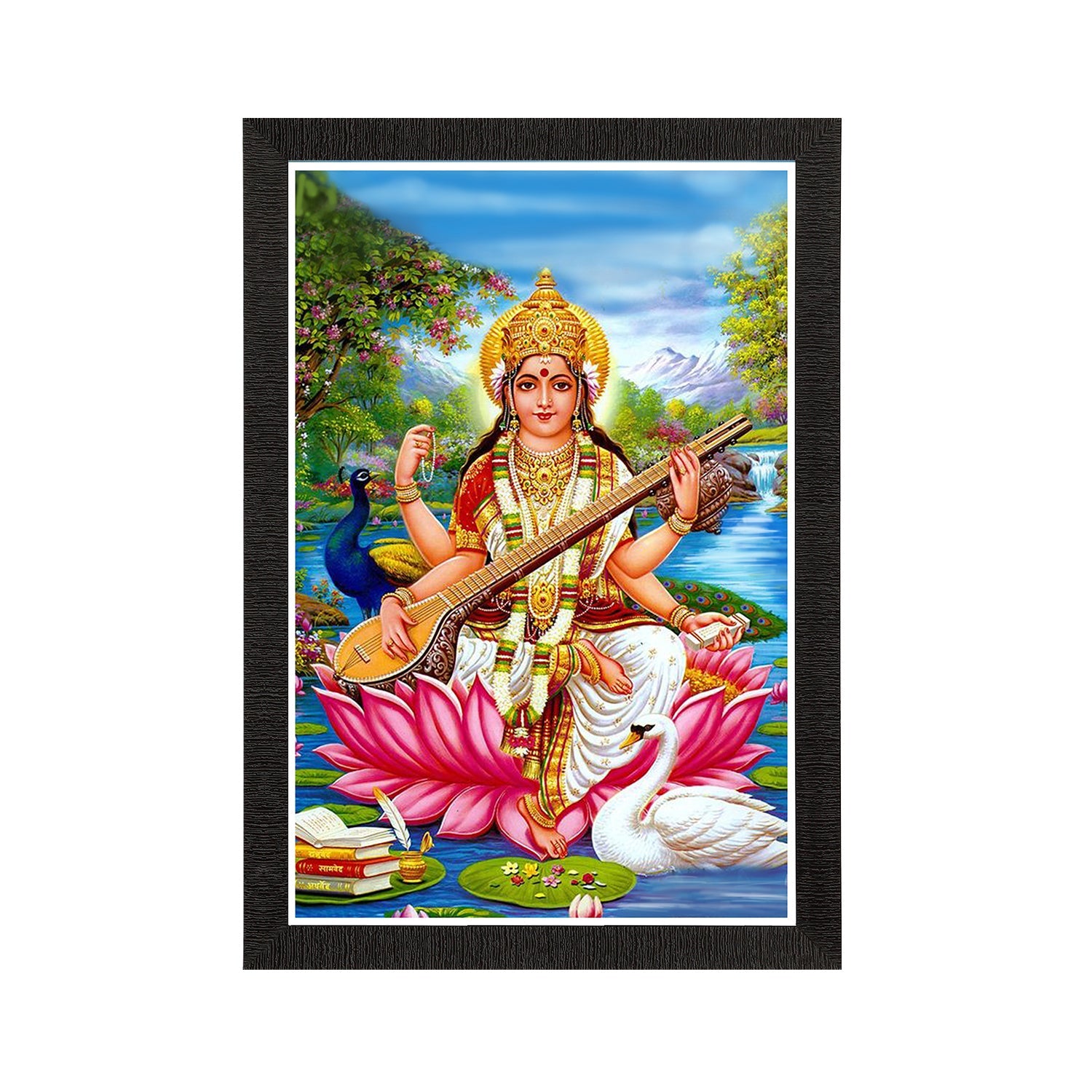 Goddess Saraswati Painting Digital Printed Religious Wall Art Kafalo