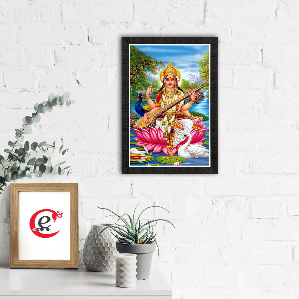 Goddess Saraswati Painting Digital Printed Religious Wall Art Kafalo