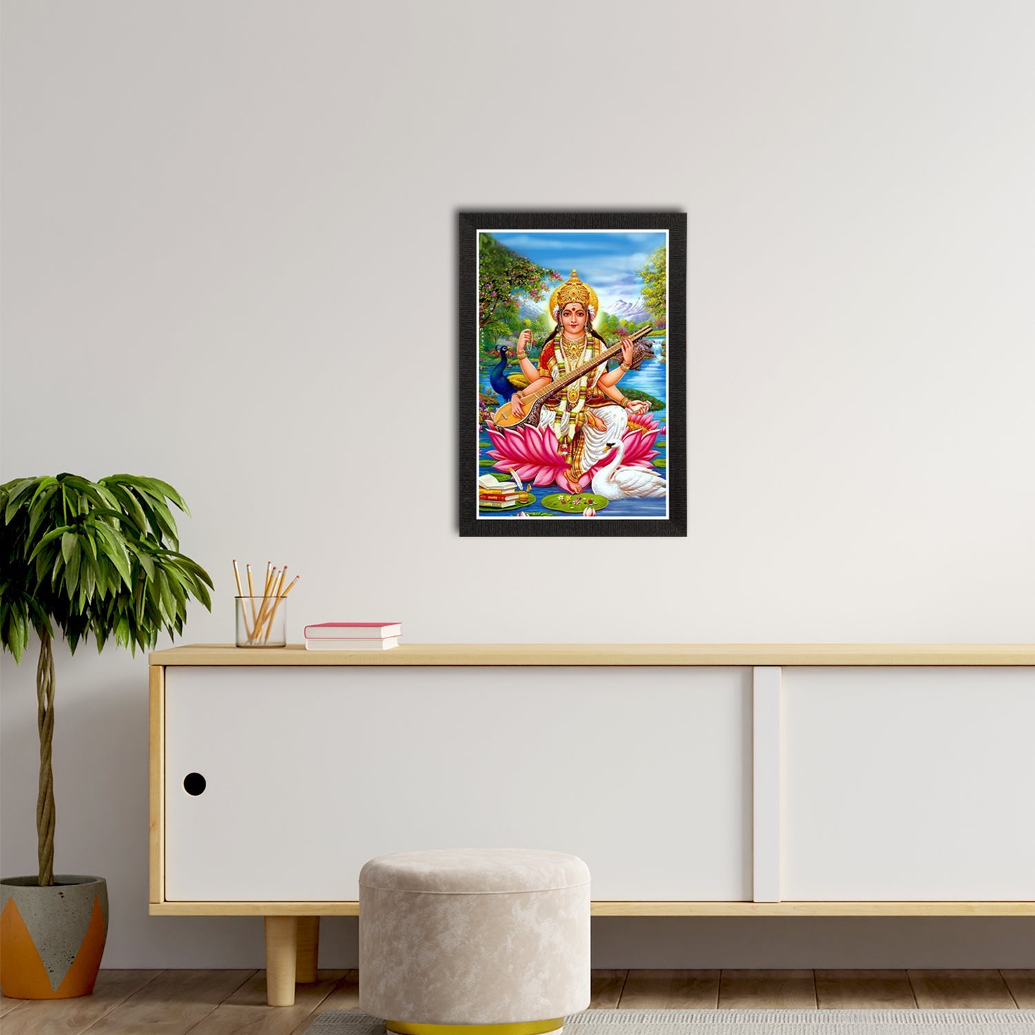 Goddess Saraswati Painting Digital Printed Religious Wall Art Kafalo