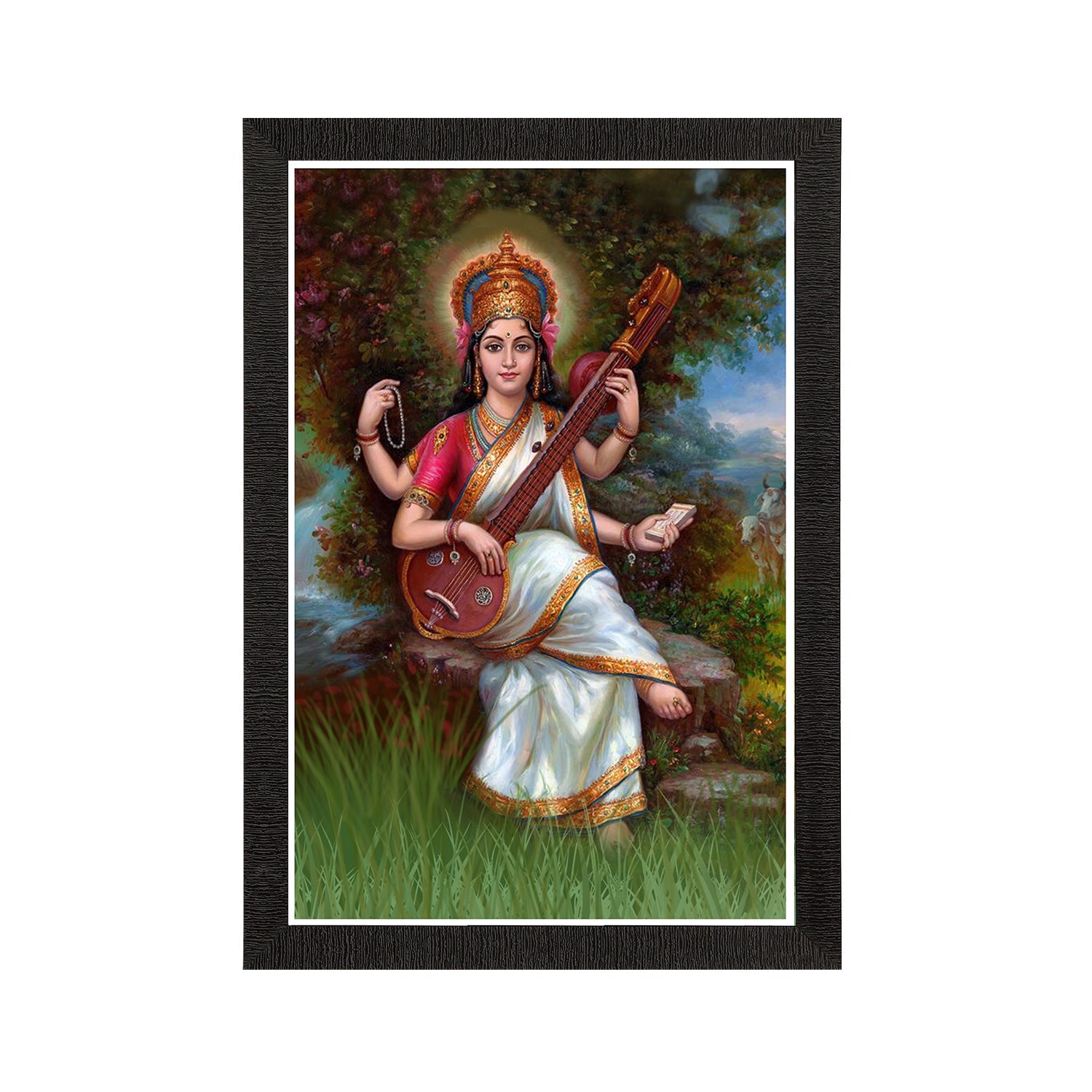 Goddess Saraswati Painting Digital Printed Religious Wall Art Kafalo