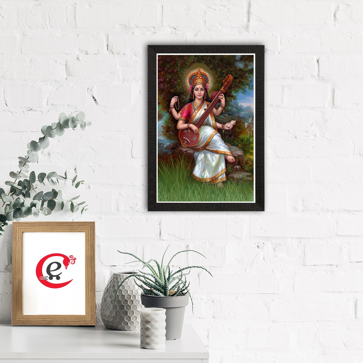 Goddess Saraswati Painting Digital Printed Religious Wall Art Kafalo