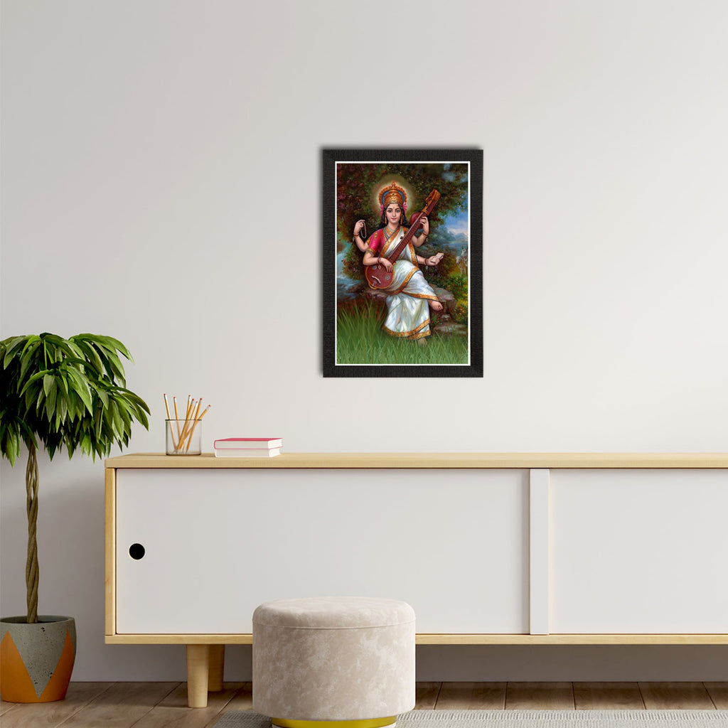 Goddess Saraswati Painting Digital Printed Religious Wall Art Kafalo