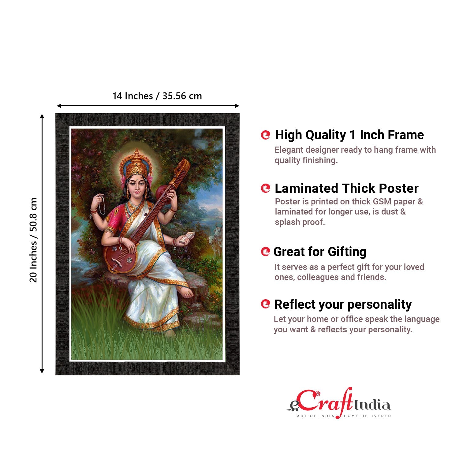 Goddess Saraswati Painting Digital Printed Religious Wall Art Kafalo