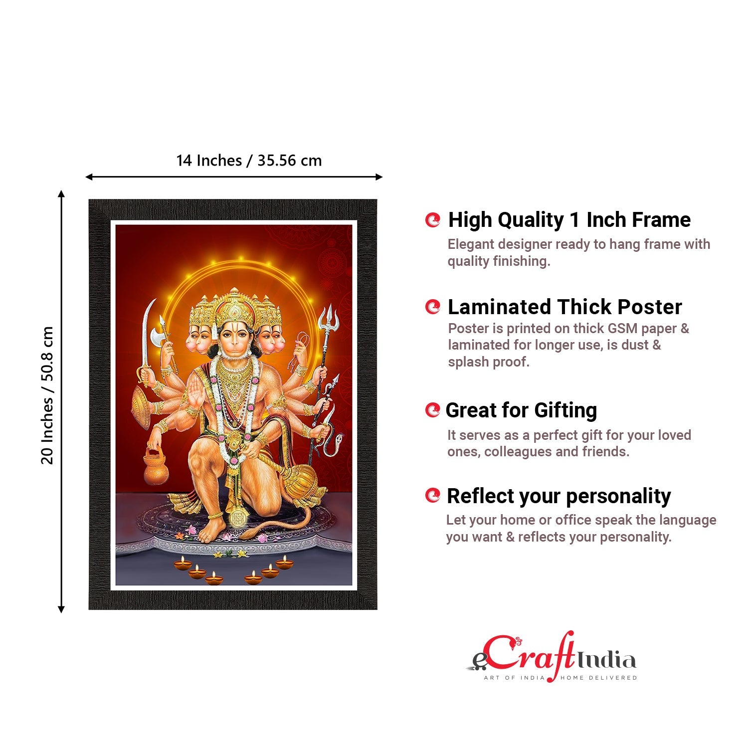 Panch Mukhi Lord Hanuman Satin Matt Texture UV Art Painting Kafalo